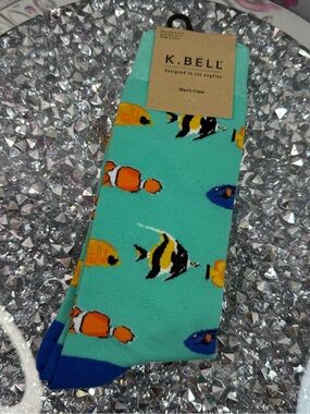 K. Bell socks Men's Fish Pattern Crew Socks - Teal